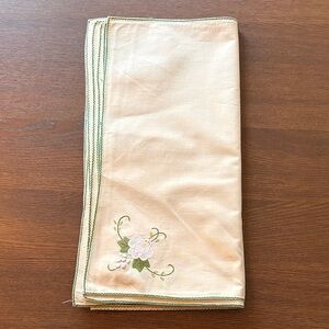 VINTAGE - Table Napkins Hand Embroidered & Appliqué Cream with Green Trim - NWOT